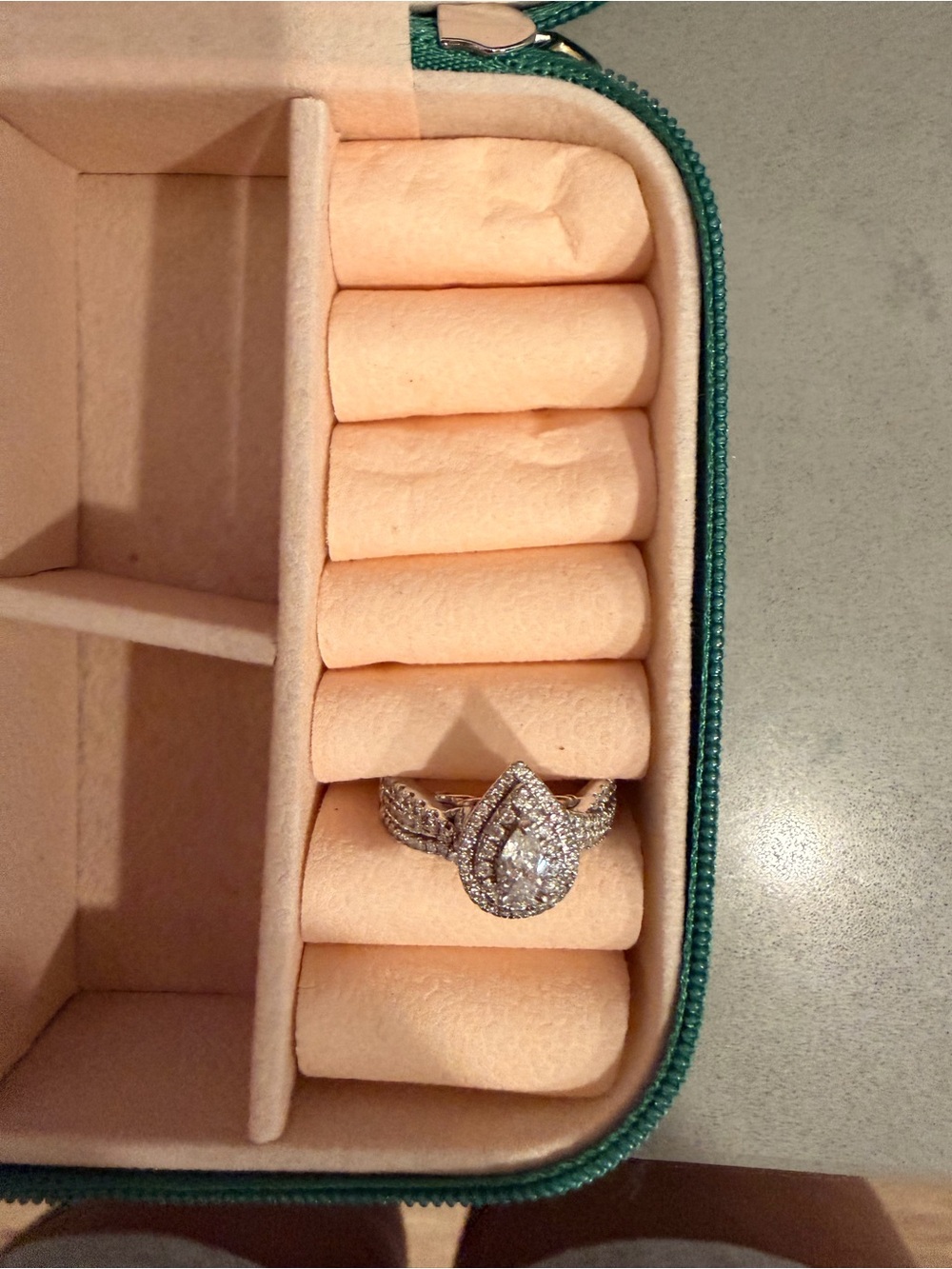 Pear-Shaped Halo Diamond Engagement Ring in Silver